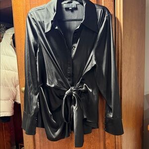 Eloquii Black Satin Tie-Front Blouse